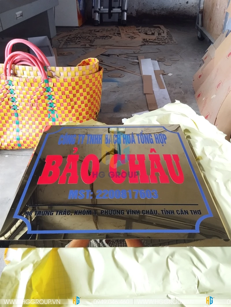 Bảng Hiệu Inox vàng gương in UV trực tiếp công ty Bảo Châu